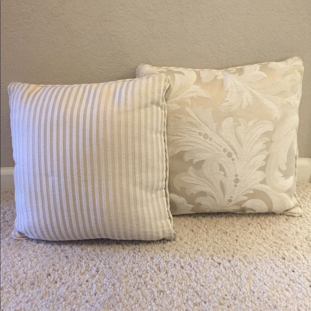 One cream beige damask leaf & stripe pillows EUC. I have 4 listed for sale